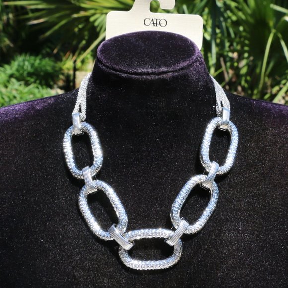 Boho Statement Necklace Large Link Silvertone NWT - Picture 6 of 6